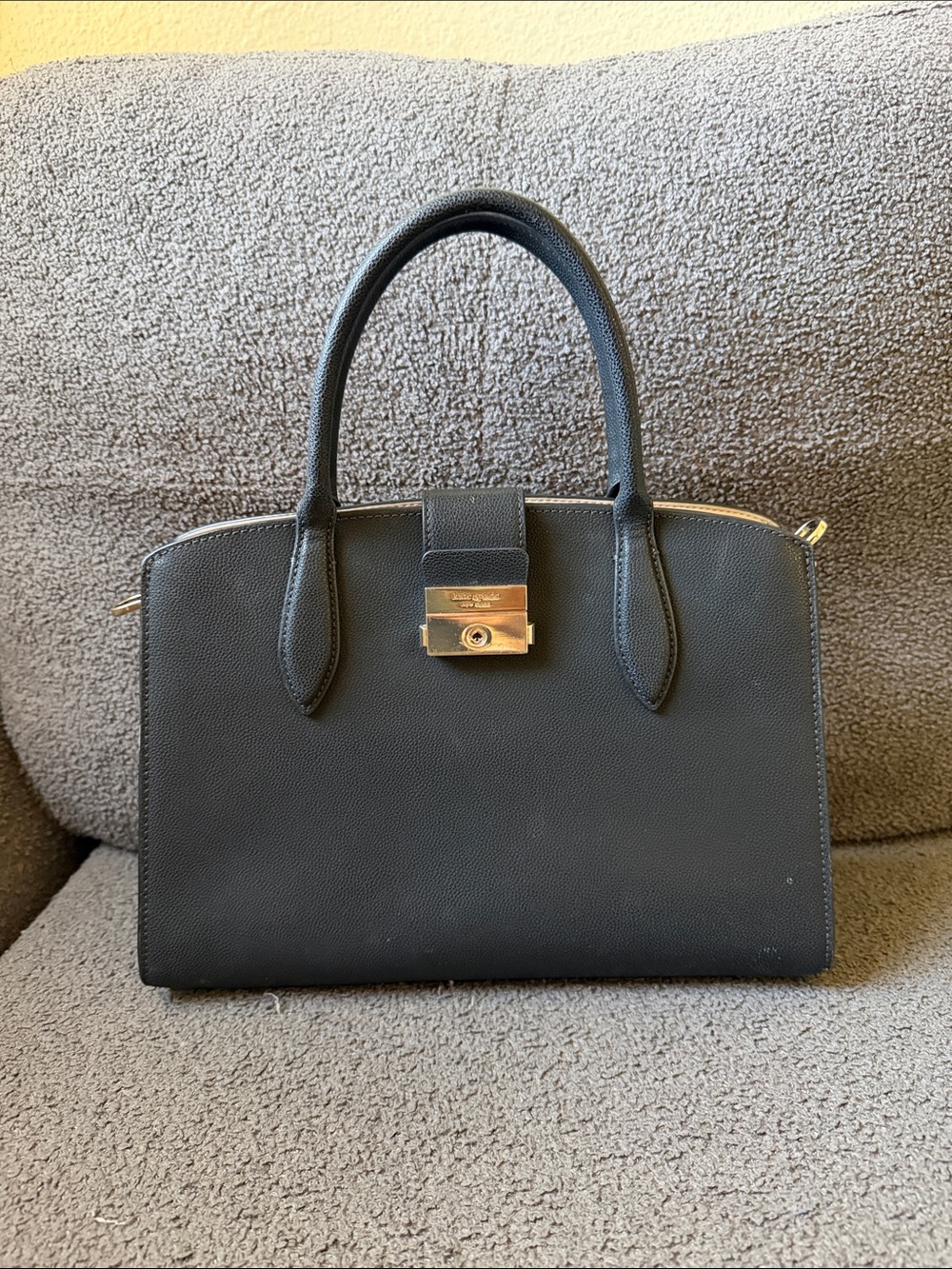 Kate Spade - Black Structured Leather Satchel with Gold Lock